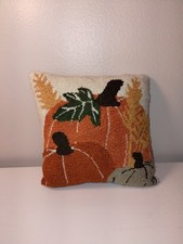 Fall Harvest Triple Pumpkin Design 12x12 Hooked Decor Throw Pillow EUC