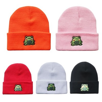 Cute Cartoon Beanie Hat for Adults Knitted Cap Warm Ski Hats with for Frog Patte