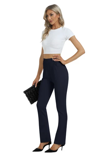 Women Bussiness Slacks Pant Soft Comfy Elastic Casual Stretch Bootcut Trousers - Picture 54 of 66