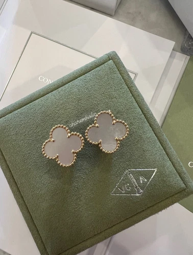 جديد فان كليف arpels VCA خمر الحمراء 18 K YG الأم أقراط اللؤلؤ