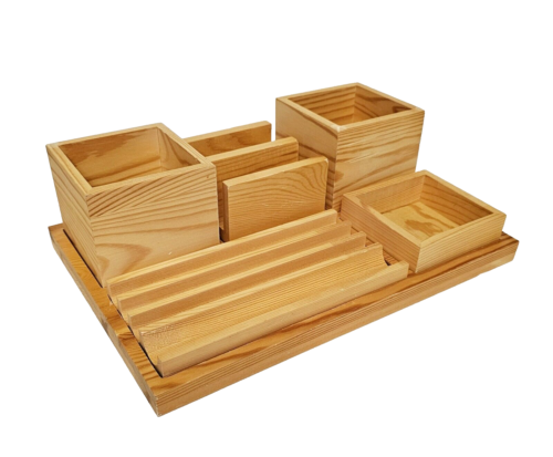 Organizer da scrivania in legno scomparti in bambù scatole portaoggetti e vassoio 12" x 8"