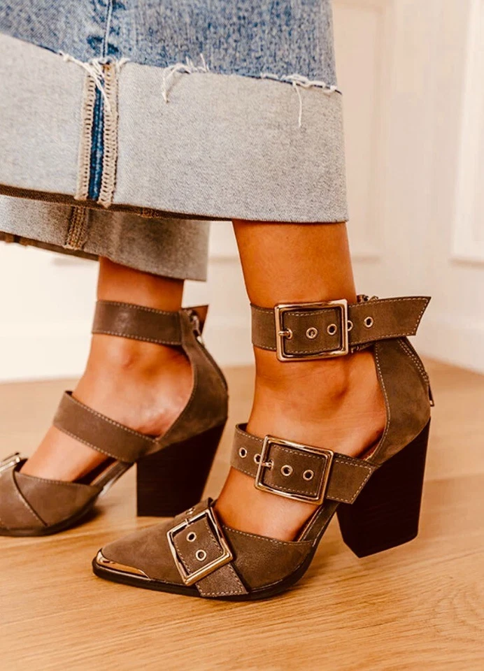 Free People Jeffrey Campbell Hendrix Heels Silver Trim Brown Suede 9 NEW - Image 4 of 4