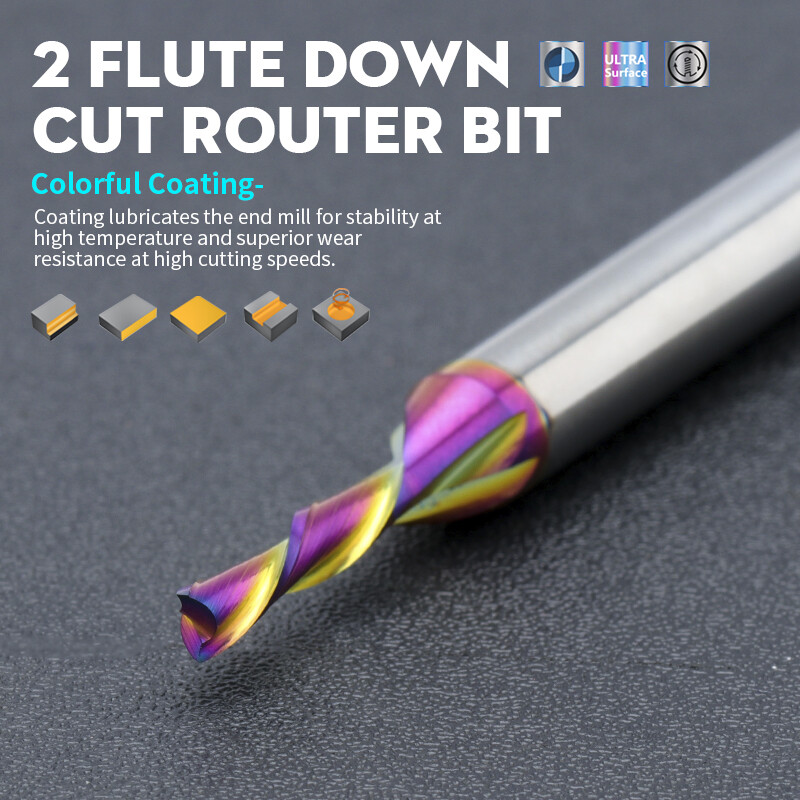 1/4'' Shank Downcut Spiral End Mill CNC Router Bit For Aluminum Double
