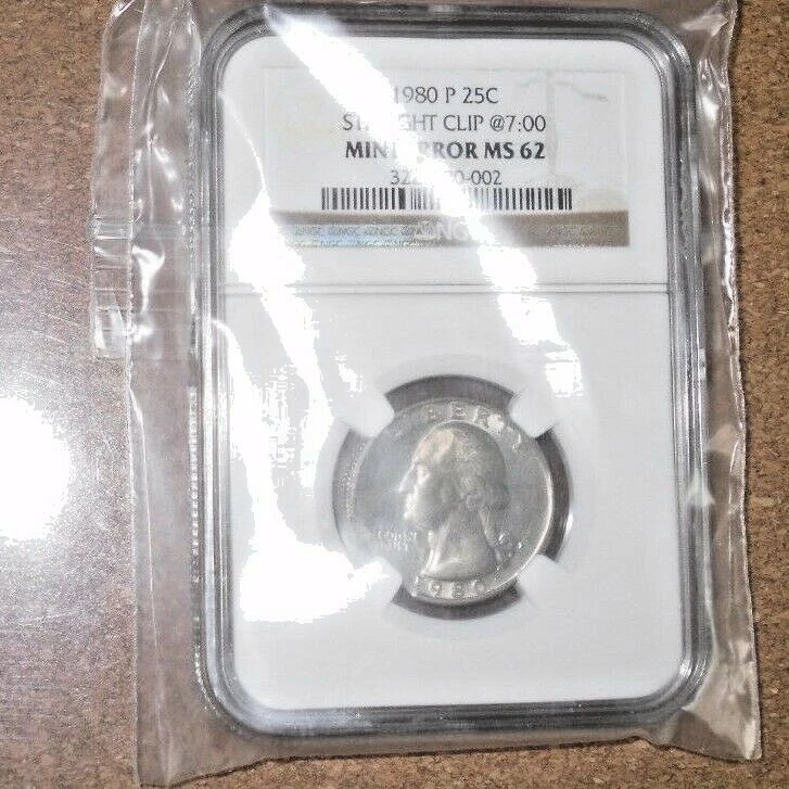 1980 P 25c Quarter Straight Clip @7:00 Mint Error NGC MS 62 Coin - Image 2 of 3