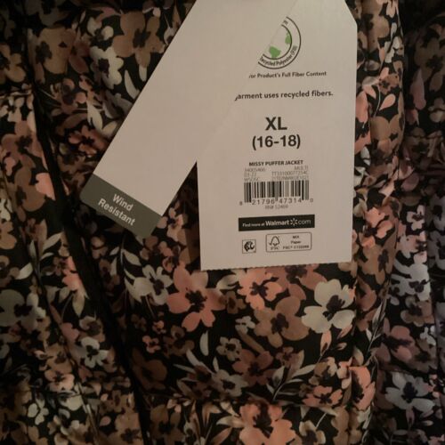 Damen Puffer Winterjacke XL Time and Tru Blumenmuster schwarz rosa Reißverschlusstaschen - Bild 6 von 6