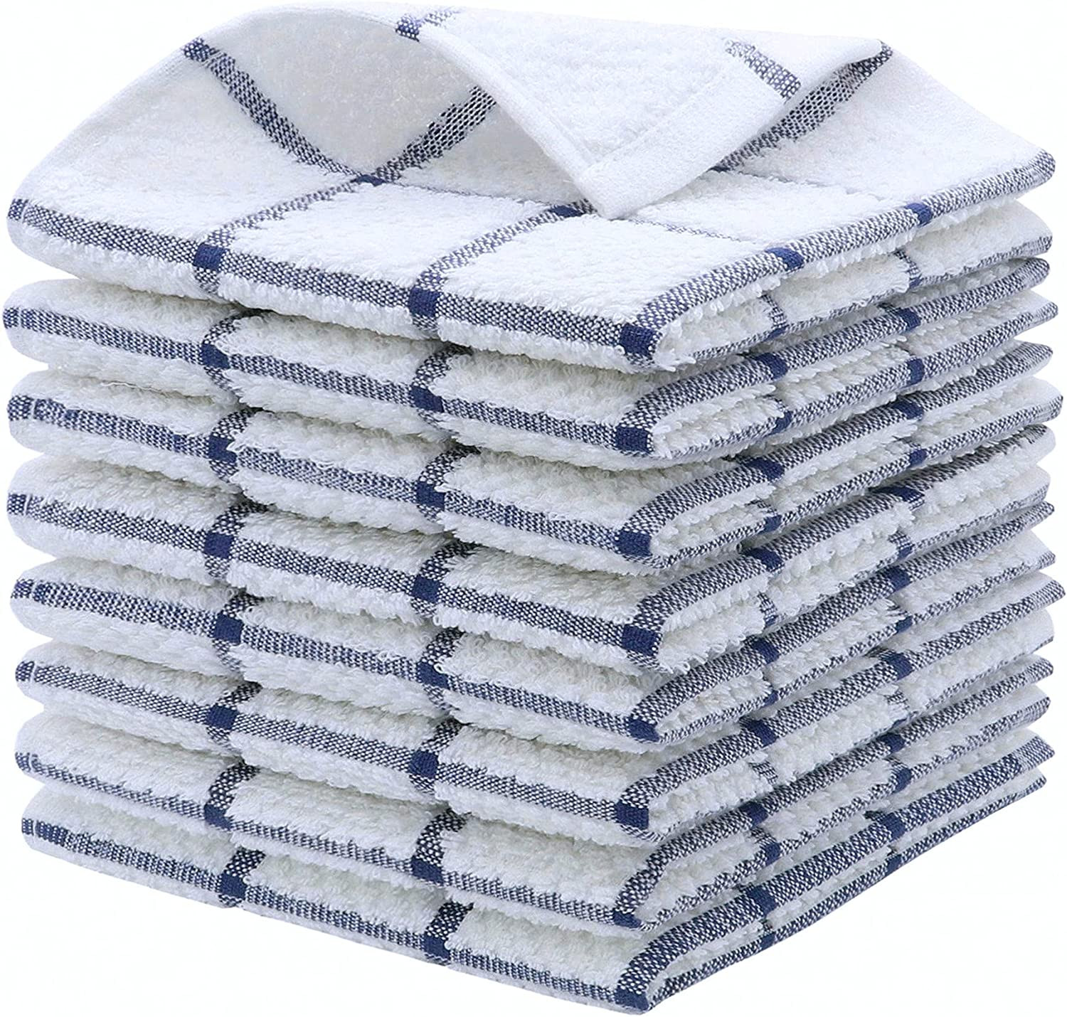 Cotton Dish Towels for Kitchen, Terry Dish Cloths for Washing Dishes (Blue)