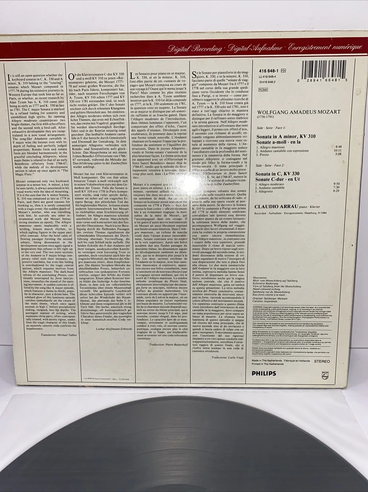 Mozart - Claudio Arrau. Piano Sonatas*Klaviersonaten KV310 &330 LP - Image 2 of 4