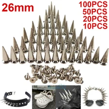 26mm Punk Cone Metal Spikes Rivets Studs Screw Back For Clothing Jacket Leather