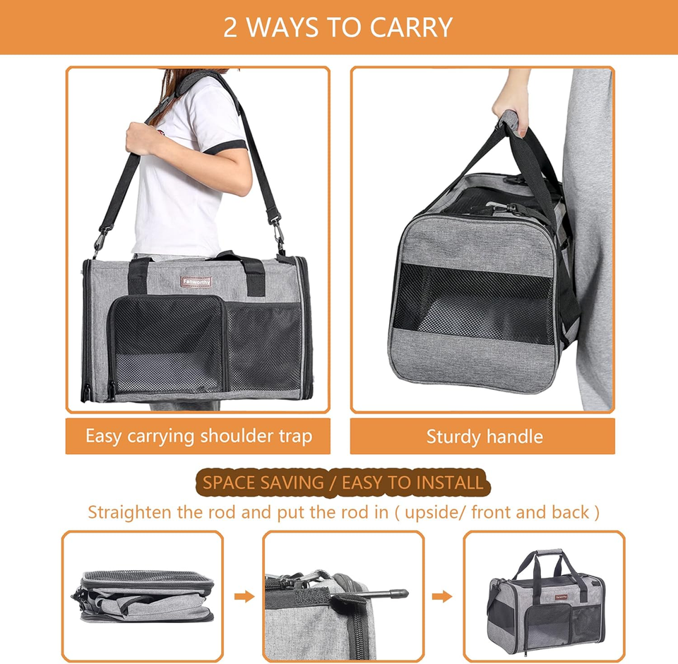 Cat Carrier Pet Carrier Airline Approved, Soft Sided Dog Travel Carrier