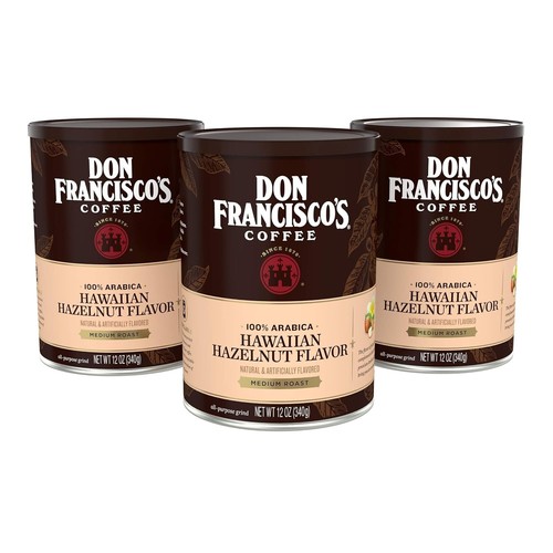 Hawaiian Hazelnut Flavored Ground Coffee (3 X 12 Oz Cans)