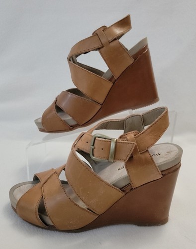 Hush Puppies Keilsandalen Fintan Montie hellbraun Leder Peeptoes Größe 7 - Bild 2 von 12
