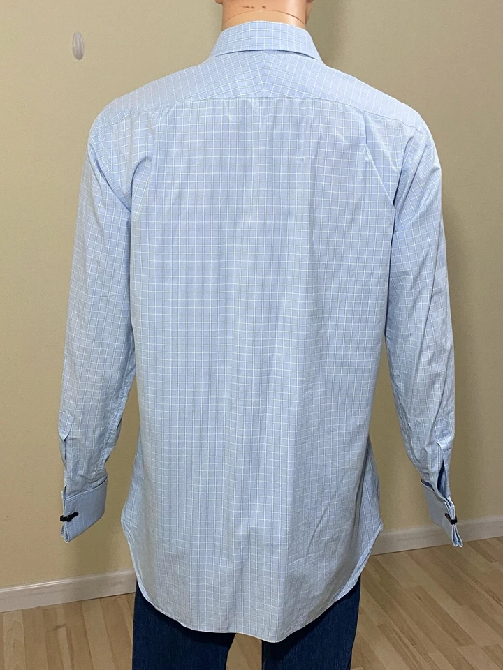 Camisa de Vestir Thomas Rosa Talla 15.5 - 36 Azul Verde Blanco Cuadros Algodón Puños Franceses  Foto 3 de 4