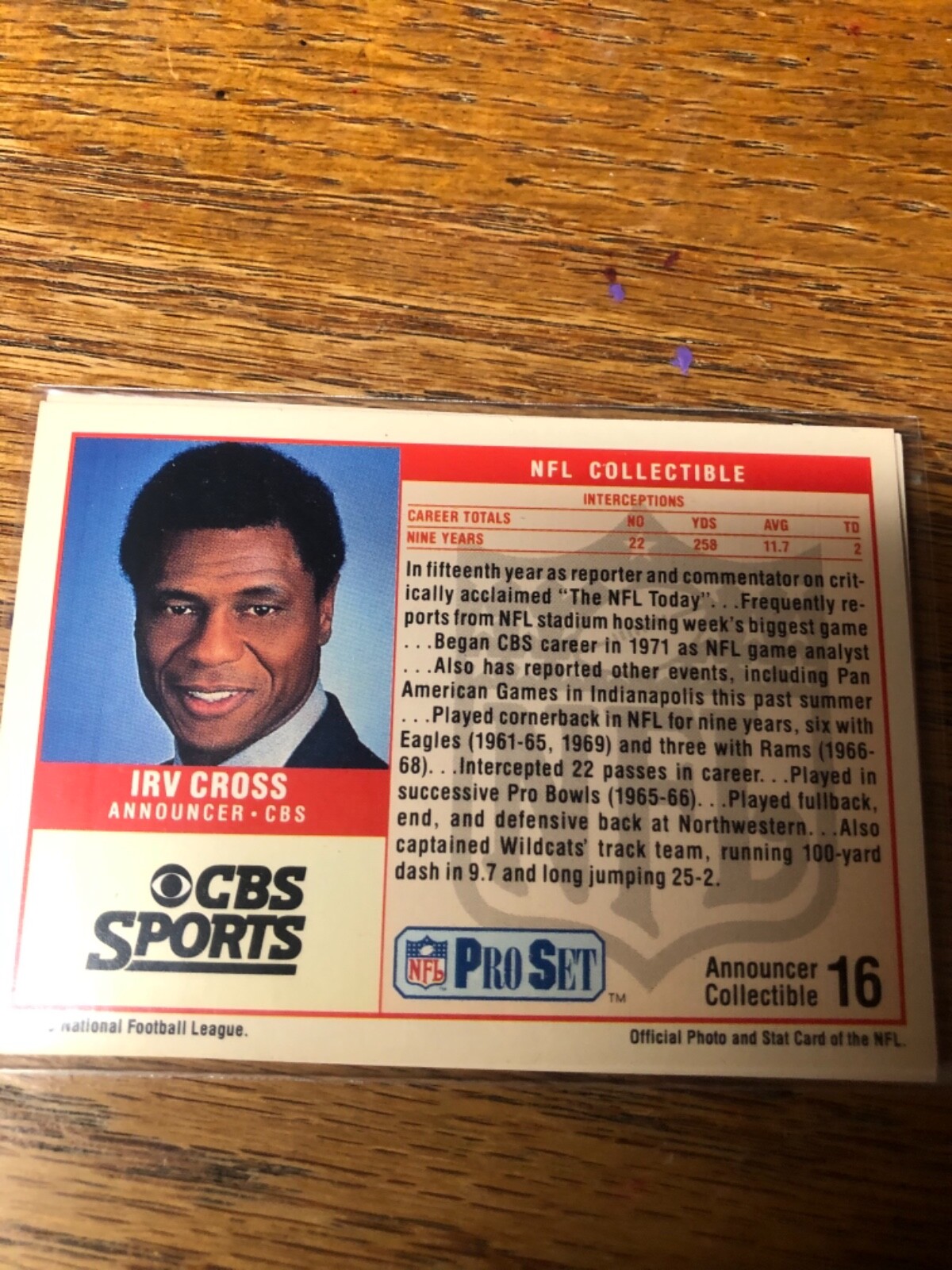 1989 Pro Set Football Announcer Card Irv Cross announcer Collectible 16 NFL  rams | eBay