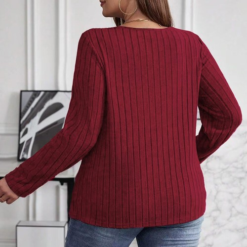 PLUS SIZE ⭐ Ladies Long Sleeve V Neck RIBBED Pullover Tunic Tops T-shirts Jumper - Picture 14 of 21