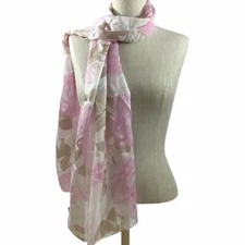 Tessitura Albertazzi Made in Italy Floral Roses Soft Pink White Scarf 62" x 16"