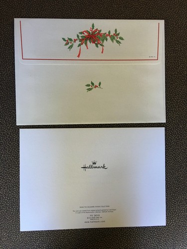 Vintage Hallmark Christmas Card White Bunny Green Holly - Picture 2 of 4