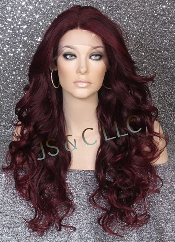 Human Hair Blend Full Lace Front Wig Curly Blonde mix RSA 1B/Burgundy - Picture 7 of 10