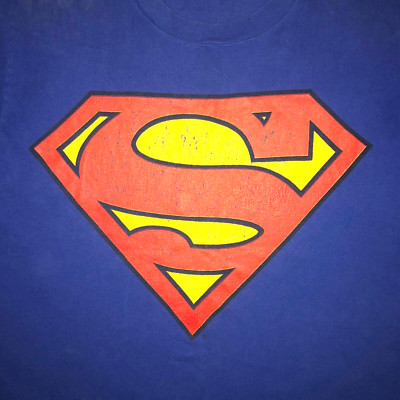 Vintage 90s SUPERMAN LOGO T SHIRT DC Comics 1990s Worn Faded