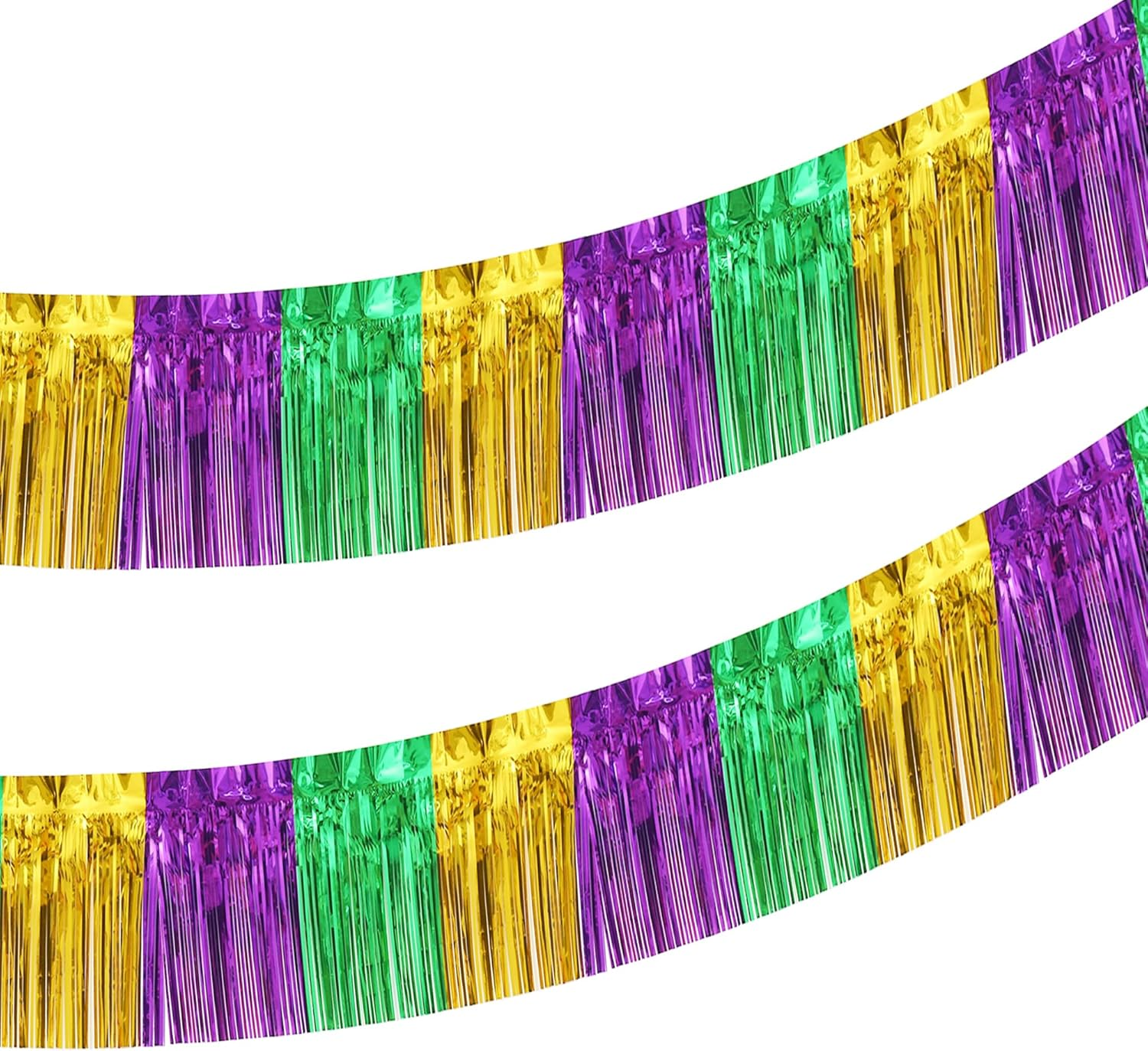 2 Pack 10 Feet Green Gold Purple Foil Fringe Garland Metallic Tinsel Streamers B