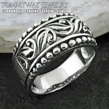 Guaranteed 925 Sterling Silver Beaded with Swirl Design Women's Band Ring