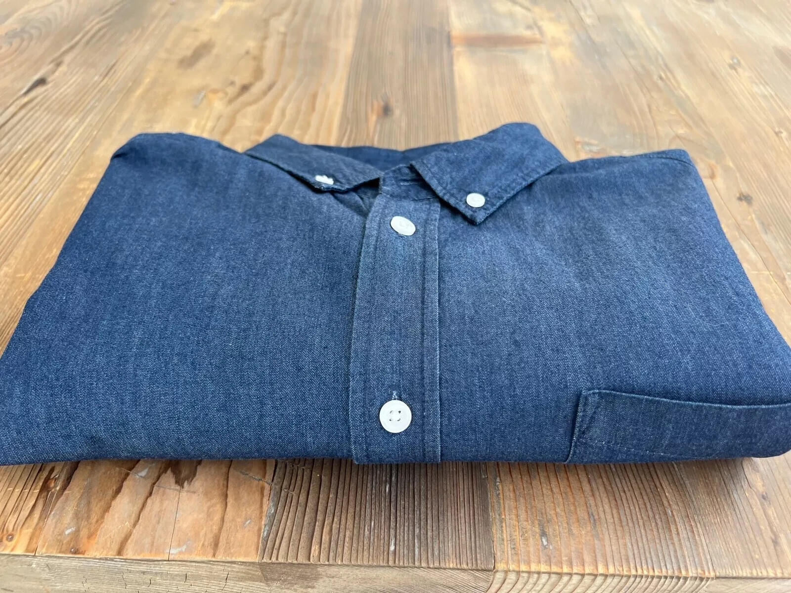 Men's Saturdays New York City Oxford Button Up Shirt Short Sleeve XL Dark Blue image 7