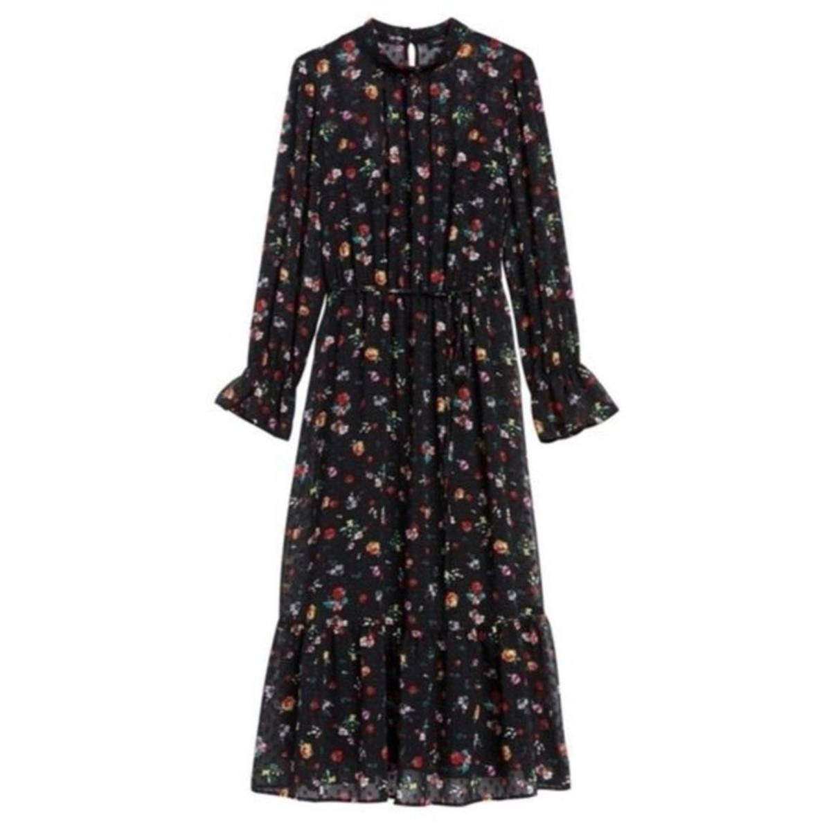 banana republic chiffon midi dress Banana Republic ClipDot Black Floral Chiffon Midi Dress