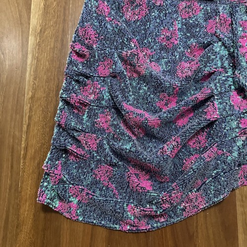 For Love and Lemons Sequin Mini Dress Womens Green Pink Floral Size S Strapless - Picture 21 of 24