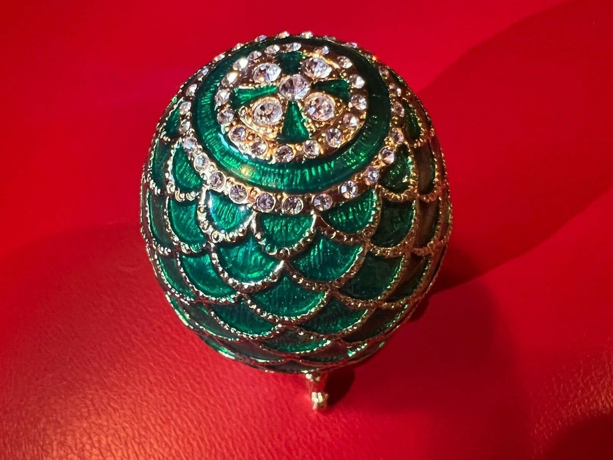 Vintage Egg Shaped Green & Gold Porcelain Trinket Jewelry Box | eBay