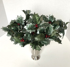 Lot of 5 Silvery Holly Floral Stems Picks Green Red Berries Christmas Decor 14"