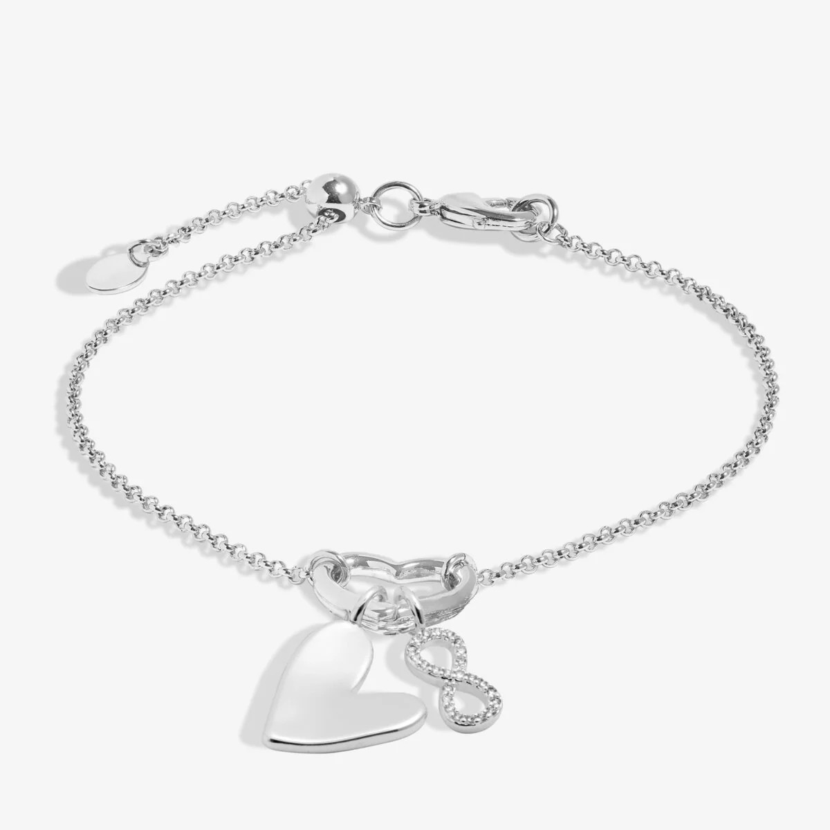 Joma Jewellery Little Links Heart Clasp Forever Heart Charms Bracelet In Silver