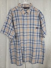 Dickies Lt Brown Blue Plaid Button Short Sleeve Shirt 2XL
