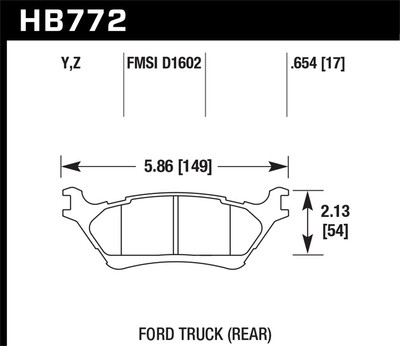 Hawk HB772Y.654 LTS Disc Brake Pads Plug-n-Play, Low Dust, Street & Track Use
