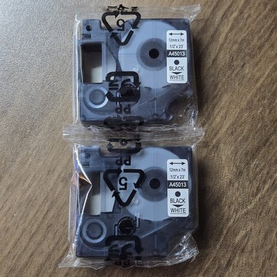 2 Pack Label Tape For Dymo D1 45013 12mm Black on White LabelManager 160 280 2PK