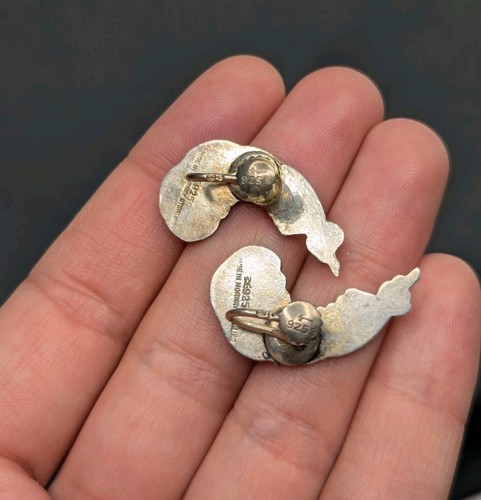 AKSEL HOLMSEN Norway Enamel Guilloche Feather Plume Sterling Screwback Earrings - Picture 7 of 13