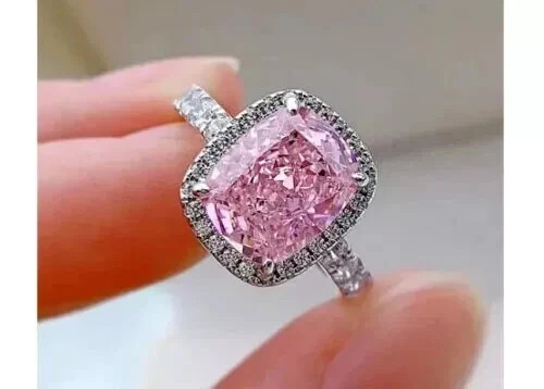 4.90 Ct Cushion Cut Natural Pink Sapphire & Diamond Wedding Ring 18K White Gold - Picture 2 of 9