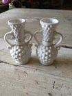 Pair Of Vintage Milk Glass Hobnob White Vases w/Gold Trim Made In Japan