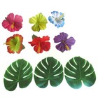  54Pcs Tropical Party Decoration Supplies 8" Tropical Palm Leaves and Hibiscus