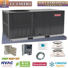 Goodman 3 Ton 13.4 SEER2 Air Conditioner Package Unit Horizontal + Install Kit