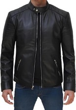 Men's Genuine Lambskin Leather Jacket Black Biker Motorcycle Coat jacket