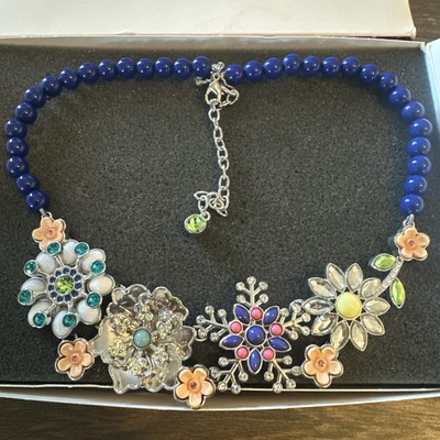 LIA SOPHIA Blue Bead MULTI-FLOWER Multi-Color 16''-19'' Necklace, Silvertone
