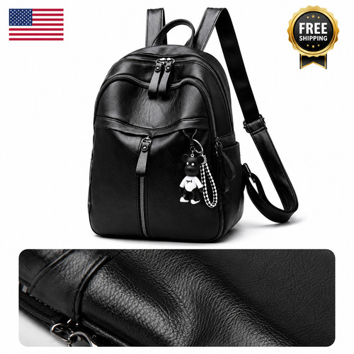 Women's Waterproof Leather Backpack Purse Travel School Casual Daypack Black