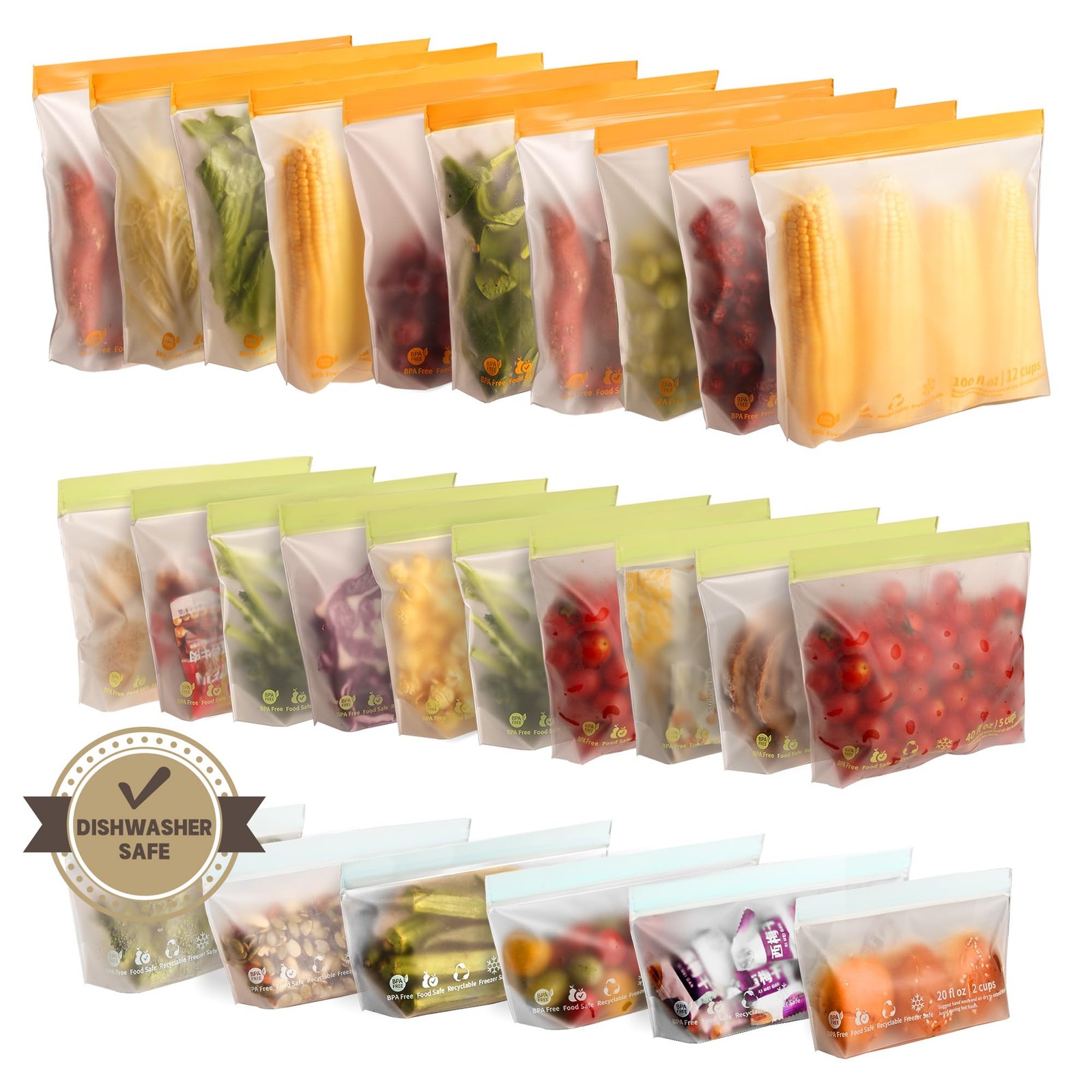 26 Pack Reusable Food Storage Bags,Leakproof Freezer Bags BP