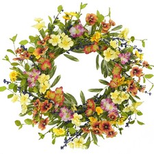 20 inch Spring Summer Wreaths for Front Door Floral Wreath with Colorful Wild