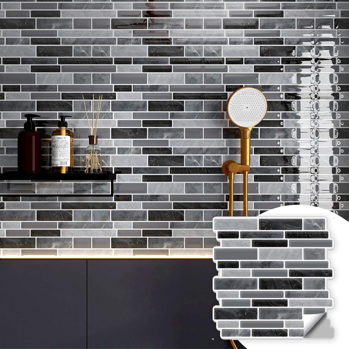 10PCS Grey Marble Vinyl Peel and Stick Wall Tile Backsplash for kitchen 12X12 In