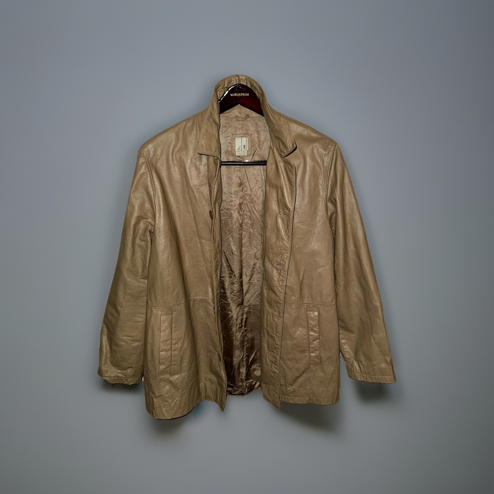 Rare Zara Mens Tan Vintage 100percent Leather Jacket, SIZE MEDIUM! Tag XL is wrong! image 2