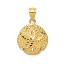 14k Yellow Gold Sand Dollar Pendant Cut-Out Star Textured Disc Ocean Charm