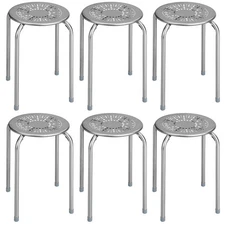 6PCS Stackable Metal Stool Set Daisy Backless Round Top Kitchen Grey