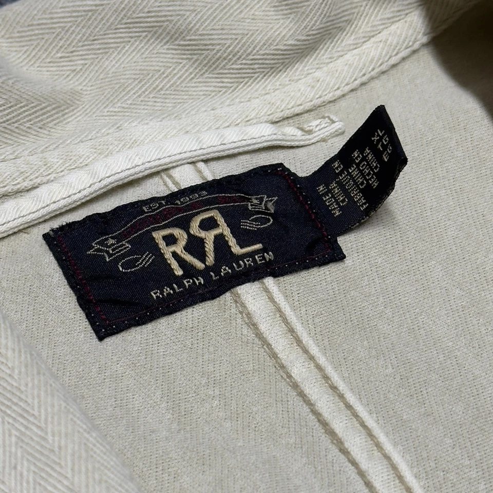 Abrigo RRL Doble RL Tejido Espiga Tienda Beige Ralph Lauren Algodón Hombres XL Foto 3 de 4