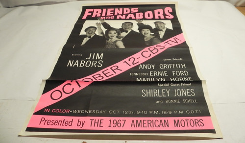 VINTAGE 1967 RAMBLER DEALERSHIP POSTER PRESENTED "FRIENDS AND NABORS" PRE-OWNED