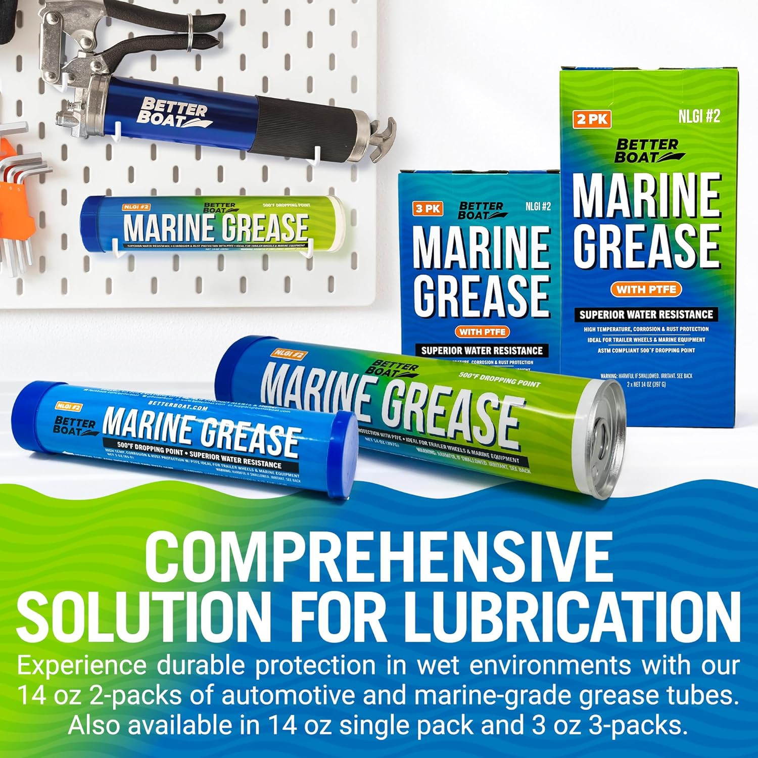 Marine Grease Tube, 2 Pack 14 Oz, Waterproof High Temp Trailer Bearing Lubricant